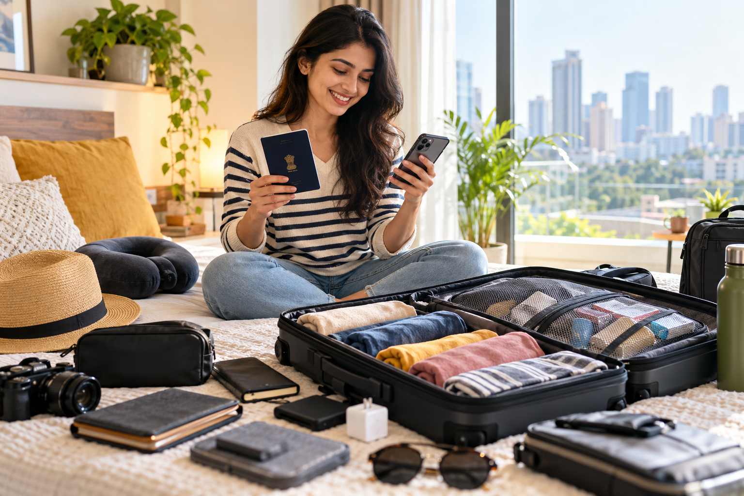 Indian traveller preparing for a first international trip