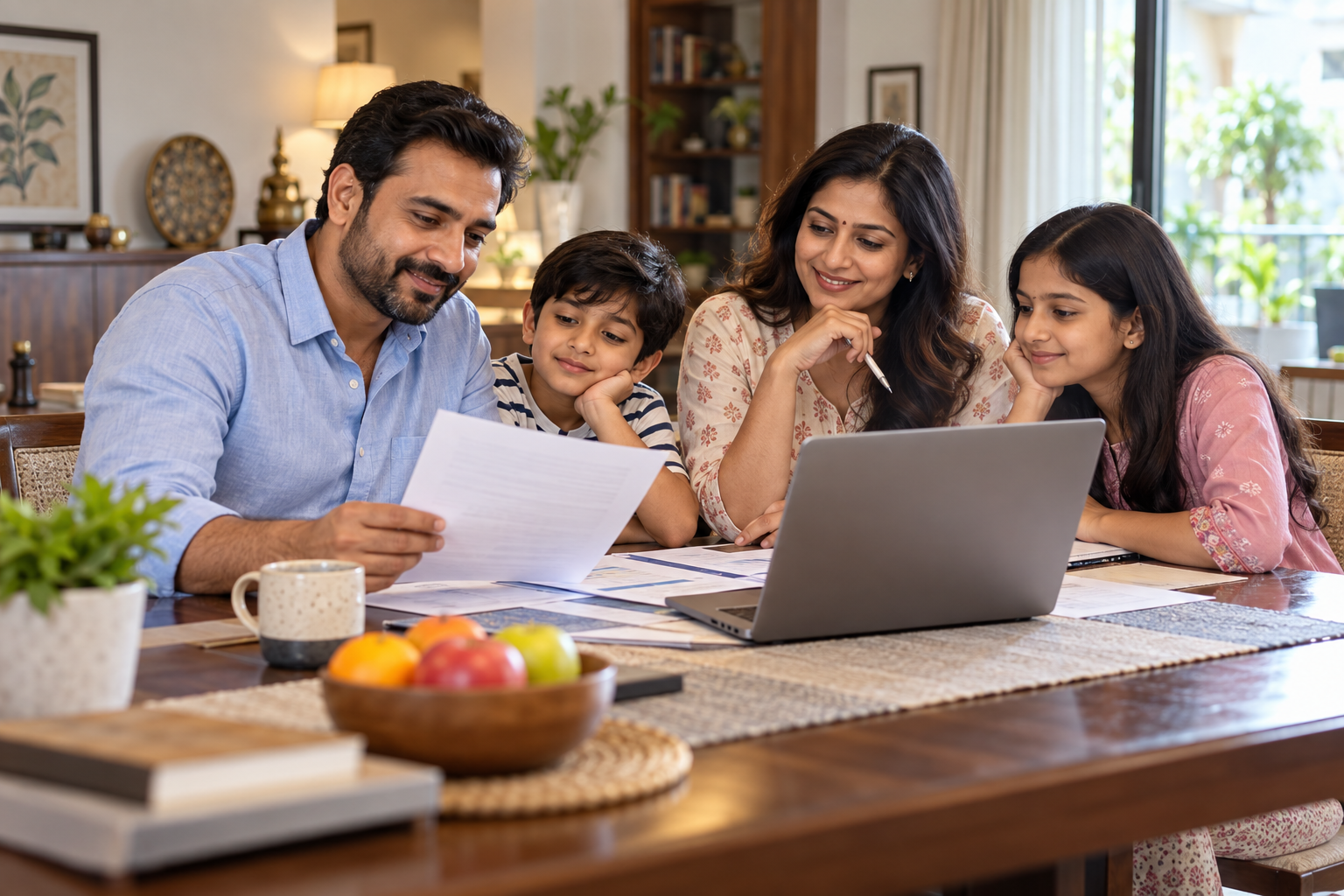 Indian family comparing health insurance coverage