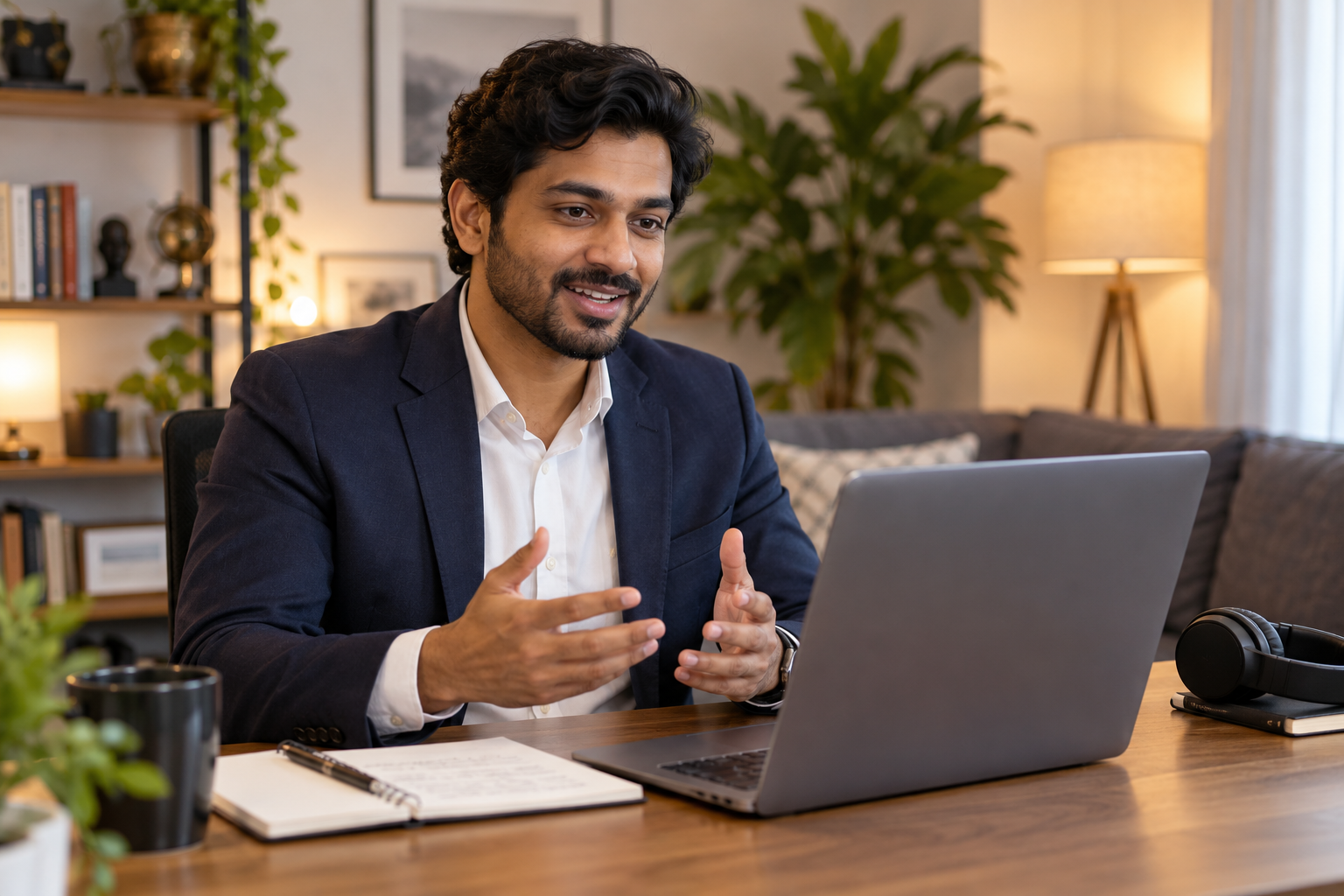Indian professional preparing for a remote job interview